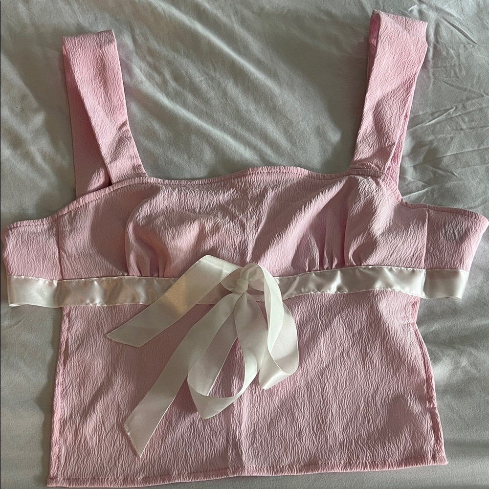 Pink Sleeveless Top with White Bow